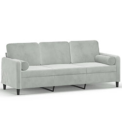 vidaXL Canapé 3 places avec oreillers gris clair 180 cm velours