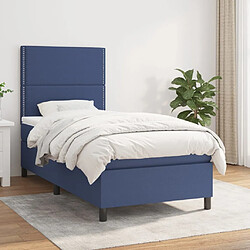 Maison Chic Structures de lit + matelas,Lit à sommier tapissier avec matelas Bleu 90x190 cm Tissu -MN33269