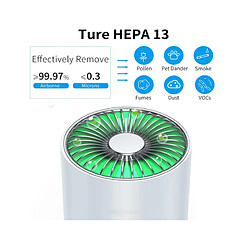 Chrono Purificateur d'Air Voiture, Purificateur d'Air Hepa Bureau Maison éliminant 99,7% Pollen/Fumée/Poussière, ions Négatifs du filtre à air avec Mode Nuit 24db et Lumière de Qualité de l'Air(Blanche)