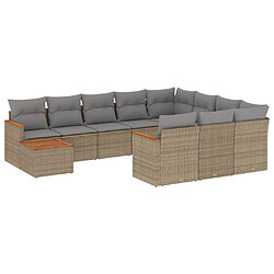 vidaXL Salon de jardin et coussins 11 pcs mélange beige résine tressée