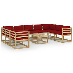 Maison Chic Salon de jardin 10 pcs + coussins - Mobilier/Meubles de jardin - Table et chaises d'extérieur bois de pin imprégné -MN59671