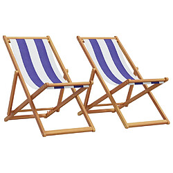 vidaXL Chaises de plage pliantes lot de 2 bleu blanc tissu bois massif