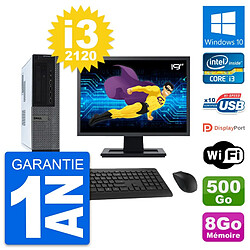 PC Dell 990 DT Ecran 19" Intel i3-2120 RAM 8Go Disque Dur 500Go Windows 10 Wifi - Occasion