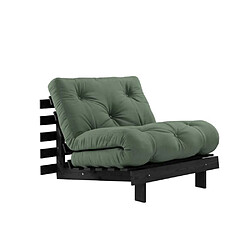 Inside 75 Fauteuil convertible futon ROOTS pin laqué noir matelas 90 x 200 cm coloris vert olive