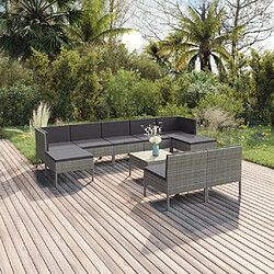 vidaXL Salon de jardin 10 pcs avec coussins Résine tressée Gris