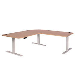 Decoshop26 Bureau d'angle table d'ordinateur réglable en hauteur électriquement 178 x 178 cm HDF marron clair pieds acier blanc 04_0006029