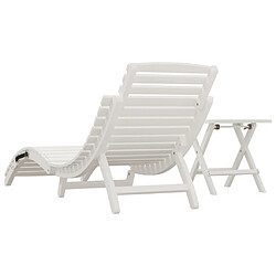 Helloshop26 Transat chaise longue bain de soleil lit de jardin terrasse meuble d'extérieur avec table blanc bois massif d'acacia 02_0012601