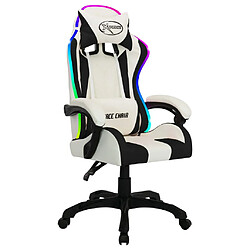 Maison Chic Chaise de jeu vidéo avec LED, Chaise gaming, Fauteuil gamer d'ordinateur,Chaise de Bureau RVB Blanc et noir Similicuir -GKD87912