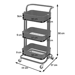 Decoshop26 Chariot à roulettes de service cuisine bar avec poignée et 3 paniers de rangement en acier noir 04_0002433 pas cher