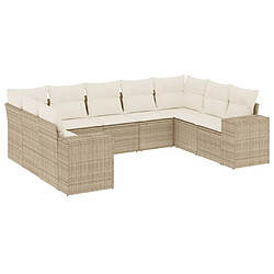 vidaXL Salon de jardin avec coussins 9 pcs beige résine tressée