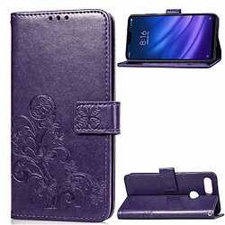 Wewoo Housse Coque Étui en cuir à motif de fleurs repiquées Lucky Clover pour Xiaomi Mi 8 Lite, avec support et logements pour cartes, portefeuille dragonne (violet)