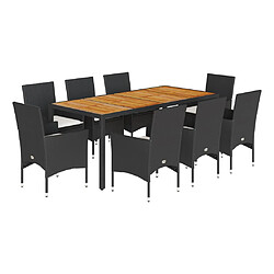 vidaXL Ensemble à manger de jardin et coussins 9 pcs noir rotin acacia