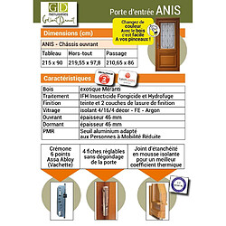 Acheter porte D'entrée Bois Vitrée, Anis, H,215xl,90 P,gauche Côtes Tableau Gd Menuiseries