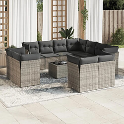 Maison Chic Salon de jardin avec coussins 12 pcs | Ensemble de Table et chaises | Mobilier d'Extérieur gris résine tressée -GKD99464