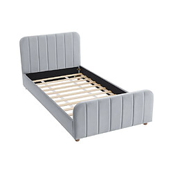 Vente-Unique Lit 90 x 190 cm - Velours avec coutures verticales - Gris + Matelas - ROGADI