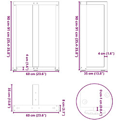 vidaXL Pieds de table de bar forme de T 2 pcs noir 60x35x(91-92) cm pas cher