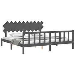 Acheter Maison Chic Lit adulte - Cadre Structure de lit avec tête de lit Contemporain gris 200x200 cm bois massif -MN33169