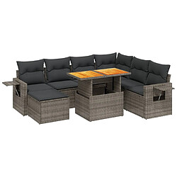 vidaXL Salon de jardin 8 pcs avec coussins gris résine tressée