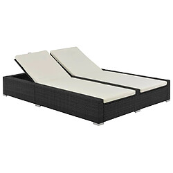 vidaXL Chaise longue double Résine tressée Noir