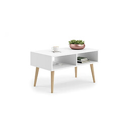 Alter Table basse de salon, Table Magazine avec 2 étagères et pieds, Style Scandi, 55x90h55 cm, Couleur Blanc