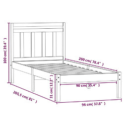 vidaXL Cadre de lit sans matelas bois massif 90x200 cm pas cher