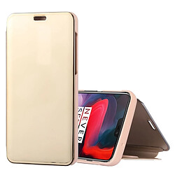 Wewoo Coque Etui en cuir pour miroir OnePlus 6 avec support or