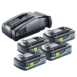 Festool Set Énergie : 4x Batteries BP 18 Li 4,0 Ah HPC-ASI 4,0Ah 18V + Chargeur SCA 16 10,8V-18V (4x 205034) (576953)