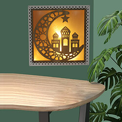 Acheter Eid Carré En Bois LED Lampe Table Maison Chevet Décor Lumières Musulmanes Style Blanc Chaud 5