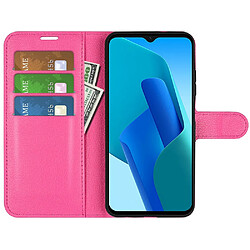 Etui en PU texture litchi, anti-empreinte digitale avec support, rose pour Oppo A16e