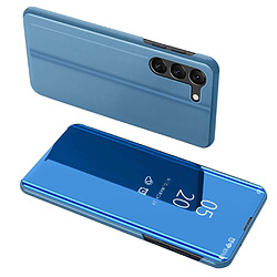 Htdmobiles Housse pour Samsung Galaxy S24 5G - etui coque portefeuille clear view miroir + film ecran - BLEU