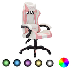 vidaXL Fauteuil de jeux vidéo avec LED RVB Rose et noir Similicuir