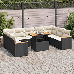 vidaXL Salon de jardin 10 pcs avec coussins noir résine tressée acacia