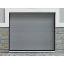 Vente-Unique Porte de garage sectionnelle effet rainuré gris motorisée L254 x H218 cm - NORIA