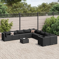 vidaXL Salon de jardin 11 pcs avec coussins noir résine tressée