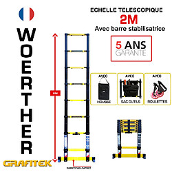 Echelle télescopique Woerther 2m - Avec housse,sac à outils et roulettes - Gamme Grafitek - Qualité supérieur - Garantie 5 ans