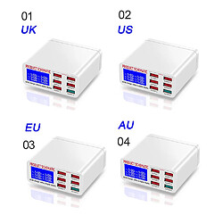 Acheter Universal Chargeur USB blanc avec écran LCD 6 ports Chargeur de téléphone de bureau Smartphone à charge rapide Tablette