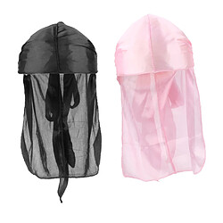 2 Pièces Durag Headwear Cap Chute De Cheveux Écharpe Bandana Turban Noir + Rose