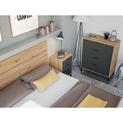 Avis Alter Ensemble de chambre à coucher, tête de lit et 2 tables de chevet à 3 tiroirs, cm 160x2,5h60, couleur chêne avec effet n?uds et anthracite