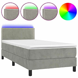 Maison Chic Lit adulte- Lit + matelas,Sommier à lattes de lit avec matelas et LED Gris clair 90x200cm -GKD30090