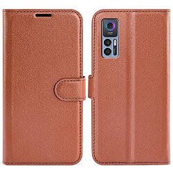 Etui en PU texture litchi avec support, marron pour votre TCL 30 5G