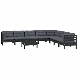 Avis Maison Chic Salon de jardin 9 pcs + coussins - Mobilier/Meubles de jardin - Table et chaises d'extérieur Noir Bois de pin solide -MN57632