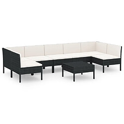 vidaXL Salon de jardin 8 pcs avec coussins résine tressée noir