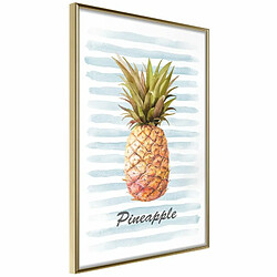 Paris Prix Affiche Murale Encadrée Pineapple on Striped Background 20 x 30 cm Or