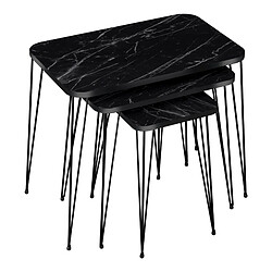 Helloshop26 Set de 3 tables d'appoint gigognes - Marbre noir