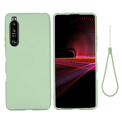 Coque en silicone Liquide de couleur unie bien protégé avec sangle vert pour votre Sony Xperia 1 III