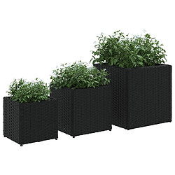 Avis vidaXL Jardinières d'extérieur 3 pcs noir résine tressée