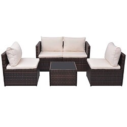 Maison Chic Salon de jardin 5 pcs + coussins - Mobilier/Meubles de jardin - Table et chaises d'extérieur Résine tressée Marron -MN49354