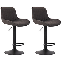 Decoshop26 Lot de 2 tabourets de bar chaises hautes en tissu gris foncé coutures verticales support en métal noir 10_0004288