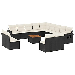 Maison Chic Salon de jardin avec coussins 14 pcs, Ensemble Tables et chaises de jardin, noir résine tressée -GKD195994