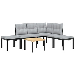 vidaXL Salon de jardin avec coussins 5 pcs noir acier enduit de poudre